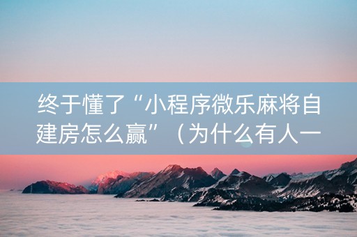 终于懂了“小程序微乐麻将自建房怎么赢”（为什么有人一直赢)