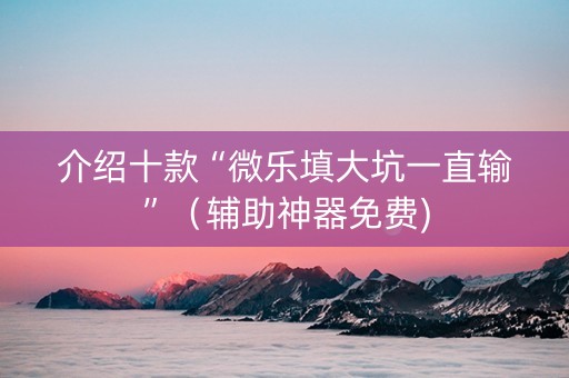 介绍十款“微乐填大坑一直输”（辅助神器免费)
