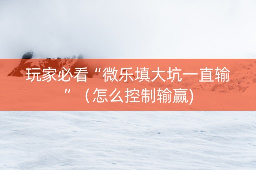 玩家必看“微乐填大坑一直输”（怎么控制输赢)