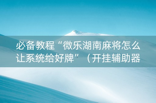 必备教程“微乐湖南麻将怎么让系统给好牌”（开挂辅助器插件)