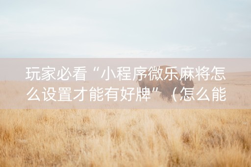 玩家必看“小程序微乐麻将怎么设置才能有好牌”（怎么能调好牌)