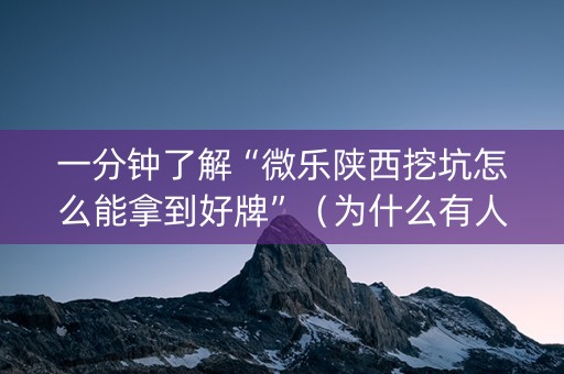 一分钟了解“微乐陕西挖坑怎么能拿到好牌”（为什么有人一直赢)
