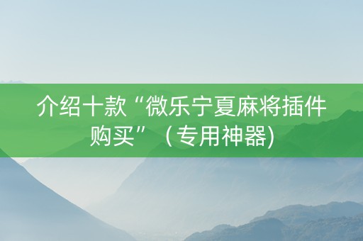 介绍十款“微乐宁夏麻将插件购买”（专用神器)