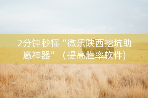 2分钟秒懂“微乐陕西挖坑助赢神器”（提高胜率软件)