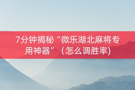 7分钟揭秘“微乐湖北麻将专用神器”（怎么调胜率)