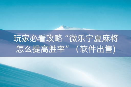 玩家必看攻略“微乐宁夏麻将怎么提高胜率”（软件出售)