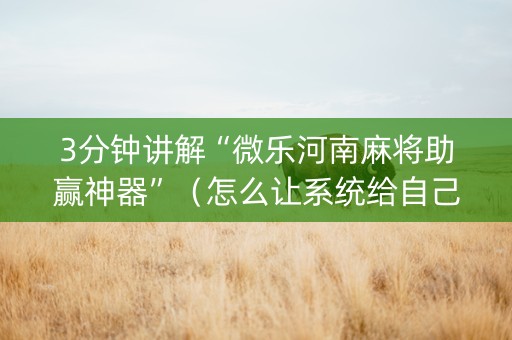 3分钟讲解“微乐河南麻将助赢神器”（怎么让系统给自己好牌)