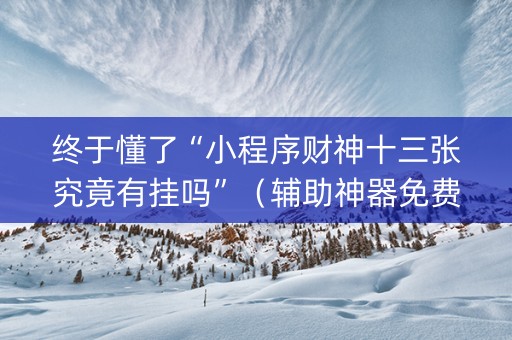 终于懂了“小程序财神十三张究竟有挂吗”（辅助神器免费)