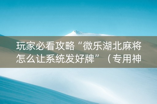 玩家必看攻略“微乐湖北麻将怎么让系统发好牌”（专用神器)
