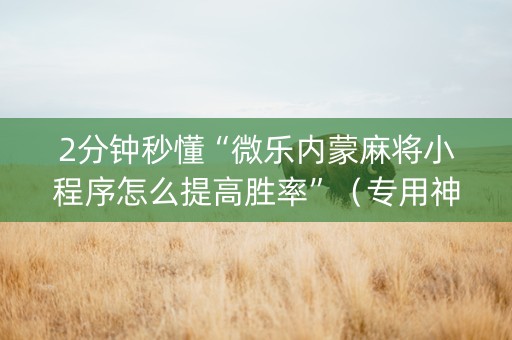 2分钟秒懂“微乐内蒙麻将小程序怎么提高胜率”（专用神器)