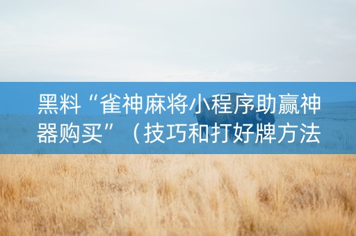 黑料“雀神麻将小程序助赢神器购买”（技巧和打好牌方法)