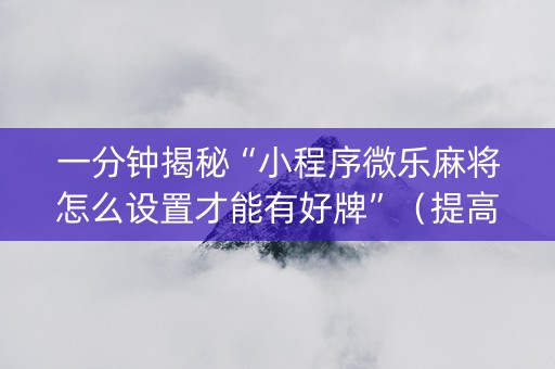 一分钟揭秘“小程序微乐麻将怎么设置才能有好牌”（提高胜率软件)