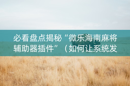 必看盘点揭秘“微乐海南麻将辅助器插件”（如何让系统发好牌)