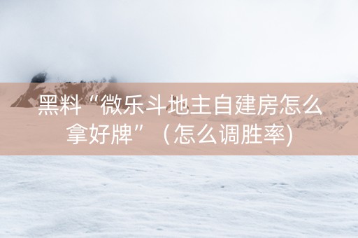 黑料“微乐斗地主自建房怎么拿好牌”（怎么调胜率)