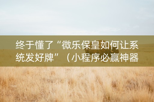 终于懂了“微乐保皇如何让系统发好牌”（小程序必赢神器)