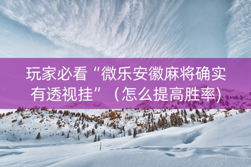 玩家必看“微乐安徽麻将确实有透视挂”（怎么提高胜率)