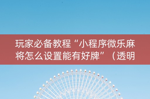 玩家必备教程“小程序微乐麻将怎么设置能有好牌”（透明挂辅助器)