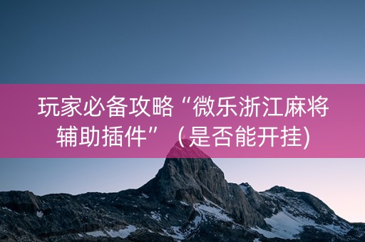 玩家必备攻略“微乐浙江麻将辅助插件”（是否能开挂)
