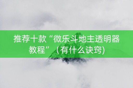 推荐十款“微乐斗地主透明器教程”（有什么诀窍)