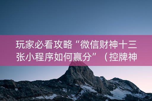 玩家必看攻略“微信财神十三张小程序如何赢分”（控牌神器)