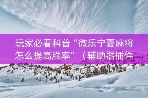 玩家必看科普“微乐宁夏麻将怎么提高胜率”（辅助器插件)