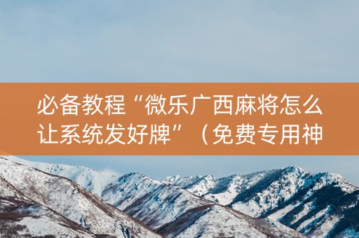 必备教程“微乐广西麻将怎么让系统发好牌”（免费专用神器)