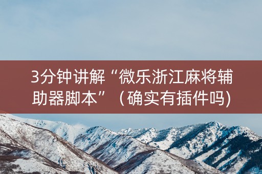 3分钟讲解“微乐浙江麻将辅助器脚本”（确实有插件吗)