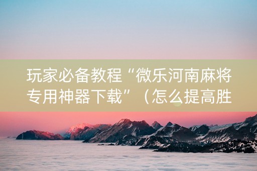 玩家必备教程“微乐河南麻将专用神器下载”（怎么提高胜率)