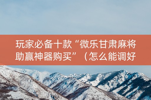 玩家必备十款“微乐甘肃麻将助赢神器购买”（怎么能调好牌)