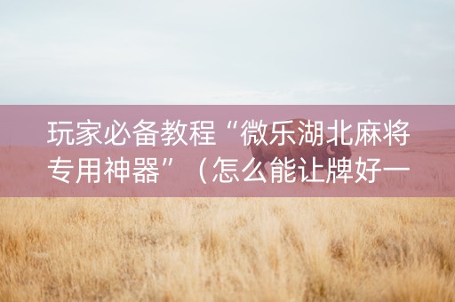 玩家必备教程“微乐湖北麻将专用神器”（怎么能让牌好一点)