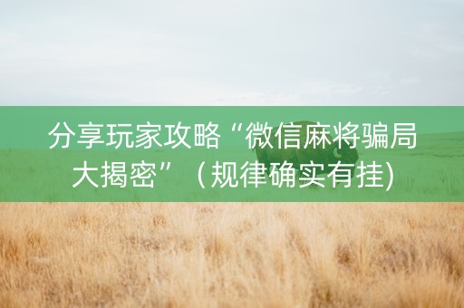 分享玩家攻略“微信麻将骗局大揭密”（规律确实有挂)