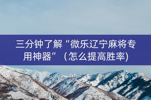 三分钟了解“微乐辽宁麻将专用神器”（怎么提高胜率)