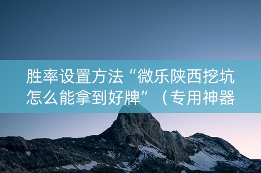 胜率设置方法“微乐陕西挖坑怎么能拿到好牌”（专用神器)