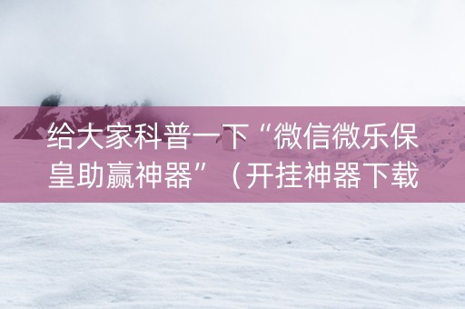 给大家科普一下“微信微乐保皇助赢神器”（开挂神器下载)