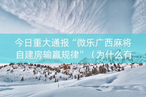 今日重大通报“微乐广西麻将自建房输赢规律”（为什么有人一直赢)