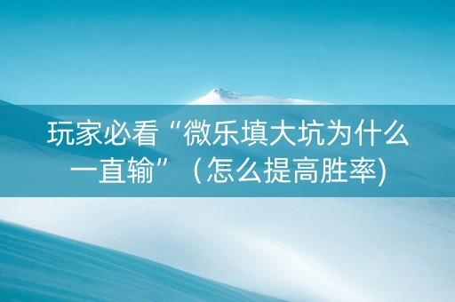 玩家必看“微乐填大坑为什么一直输”（怎么提高胜率)