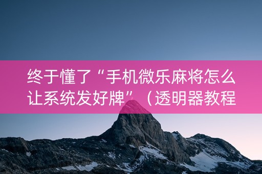 终于懂了“手机微乐麻将怎么让系统发好牌”（透明器教程)