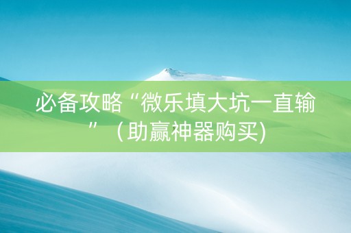 必备攻略“微乐填大坑一直输”（助赢神器购买)