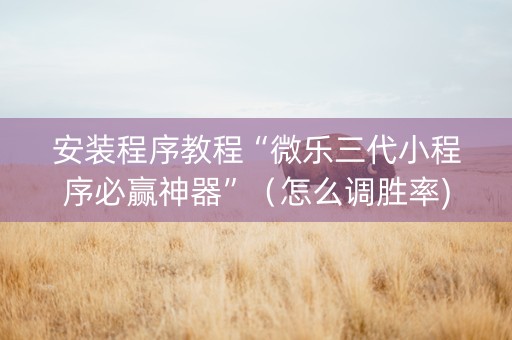 安装程序教程“微乐三代小程序必赢神器”（怎么调胜率)