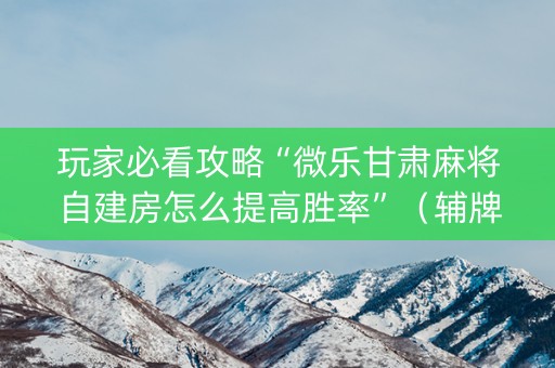 玩家必看攻略“微乐甘肃麻将自建房怎么提高胜率”（辅牌器插件购买)