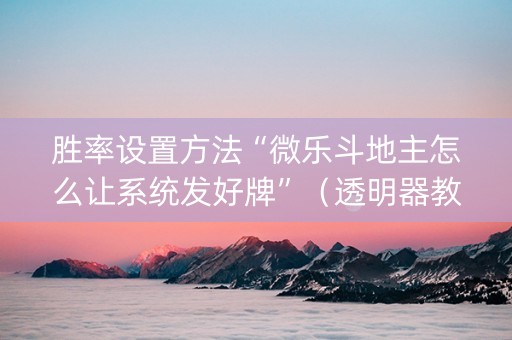 胜率设置方法“微乐斗地主怎么让系统发好牌”（透明器教程)