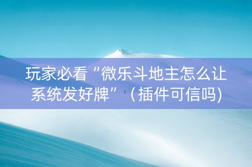 玩家必看“微乐斗地主怎么让系统发好牌”（插件可信吗)