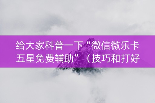 给大家科普一下“微信微乐卡五星免费辅助”（技巧和打好牌方法)