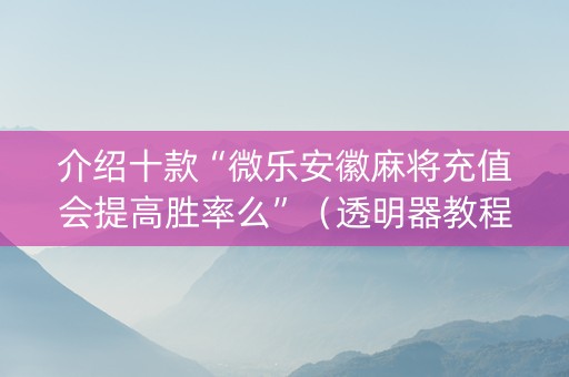 介绍十款“微乐安徽麻将充值会提高胜率么”（透明器教程)