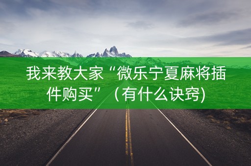 我来教大家“微乐宁夏麻将插件购买”（有什么诀窍)