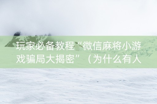 玩家必备教程“微信麻将小游戏骗局大揭密”（为什么有人一直赢)