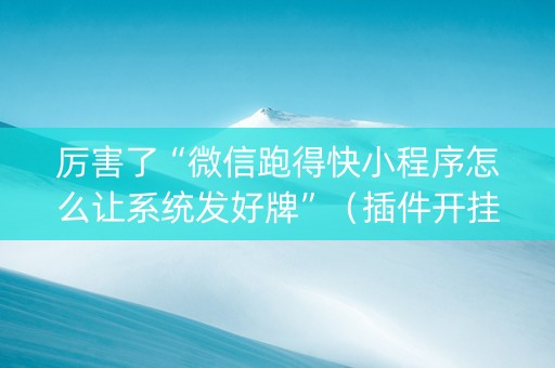 厉害了“微信跑得快小程序怎么让系统发好牌”（插件开挂免费AI)