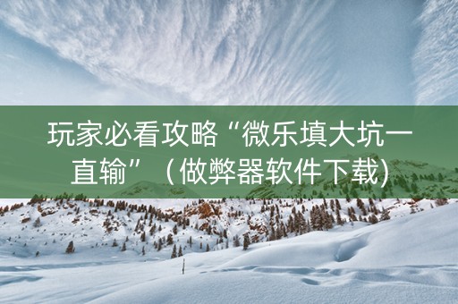 玩家必看攻略“微乐填大坑一直输”（做弊器软件下载)