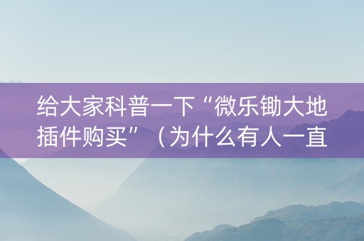 给大家科普一下“微乐锄大地插件购买”（为什么有人一直赢)