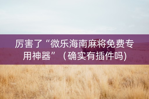 厉害了“微乐海南麻将免费专用神器”（确实有插件吗)